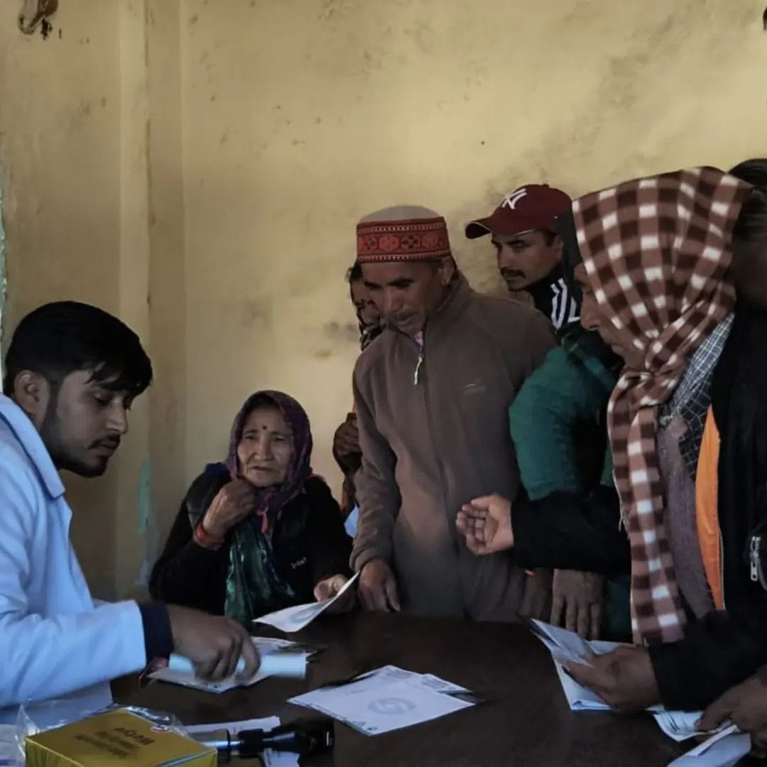 Patient registration process at free eye healthcare camp in Uttarakhand