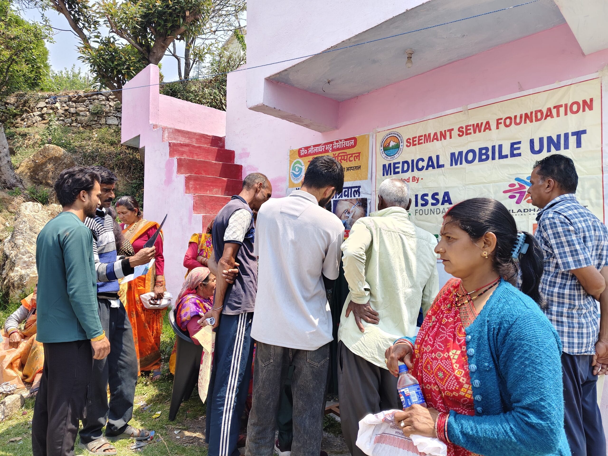 Villagers gathered outside multi-speciality healthcare camp organized by Seemant Sewa Foundation